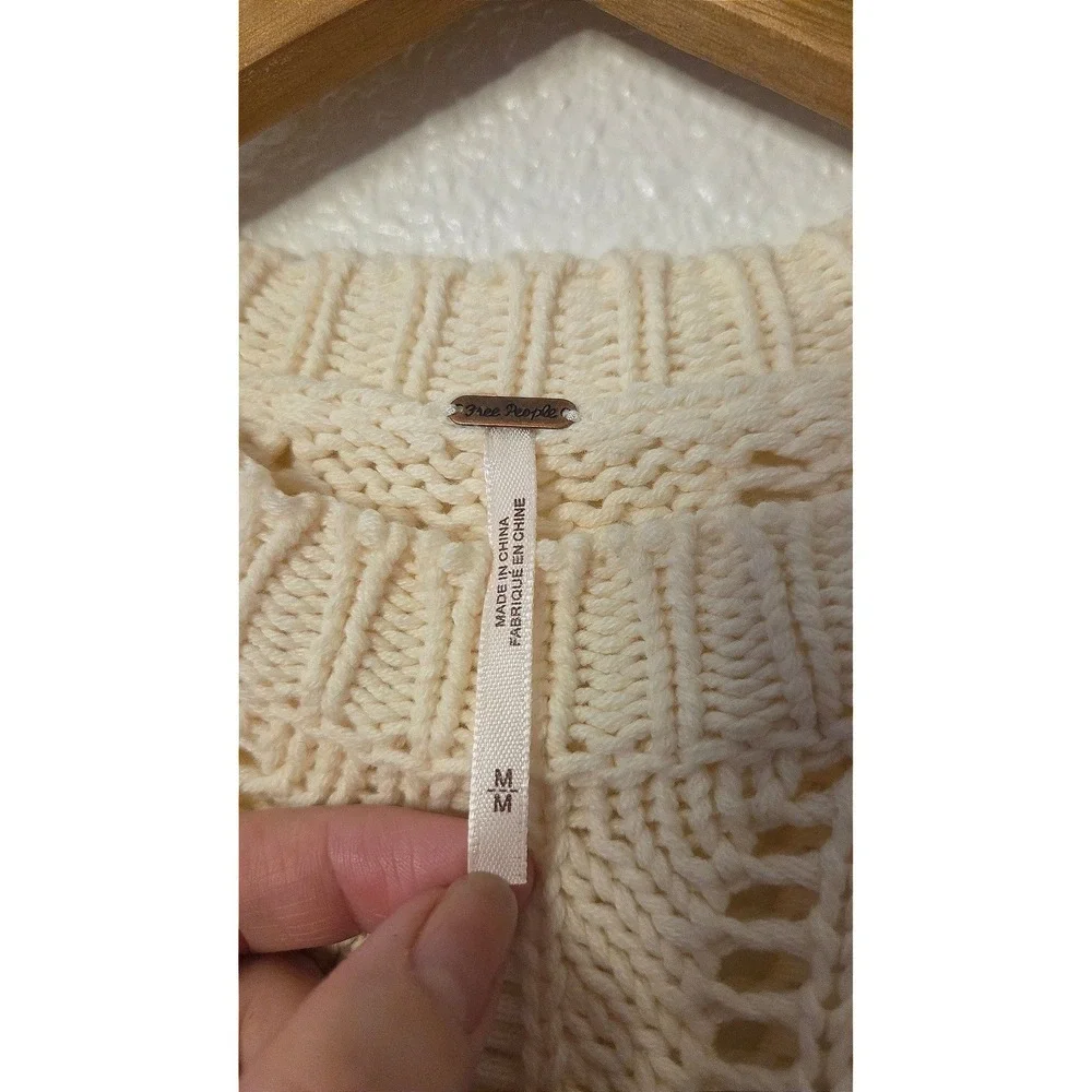 Free‎ People Colorblock Knit Sweater Crochet Yoke Boho Chunky Pullover M